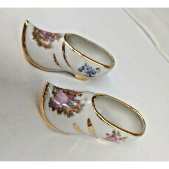 LIMOGES FRANCE RARE MINATURE PORCELAIN SLIPPERS SET OF TWO - Picture 3 of 10